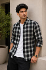 XKIND'S BLACK CHECKS REGULAR FIT CASUAL SHIRT