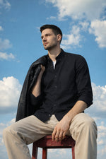 BLACK TWILL LYCRA SLIM FIT CASUAL SHIRT