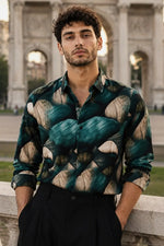 XKIND'S SLIM FIT TEAL PRINTED SHIRT