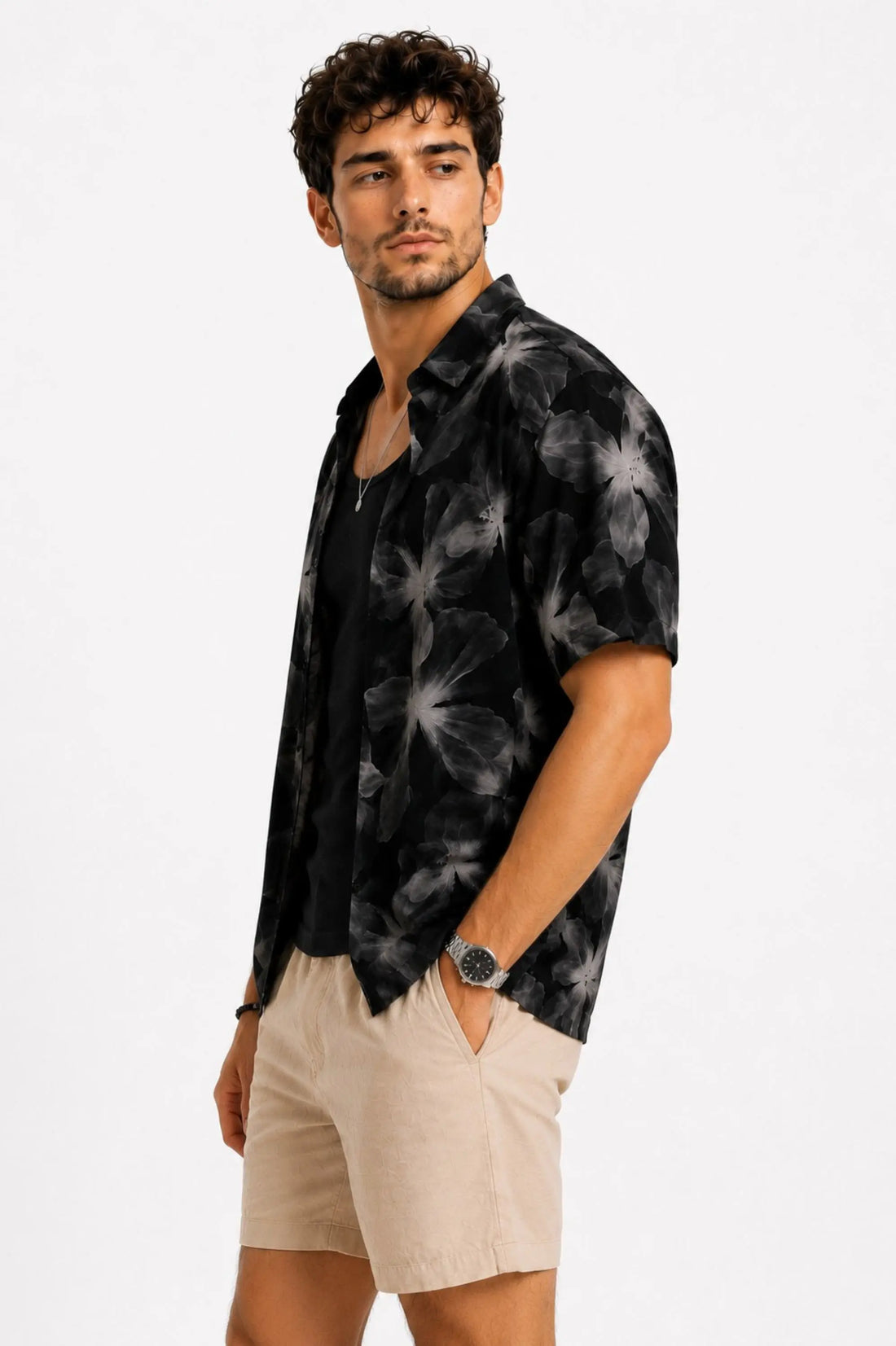 Men Printed Black Shirt Relaxed Fit 100% Cotton - XKIND
