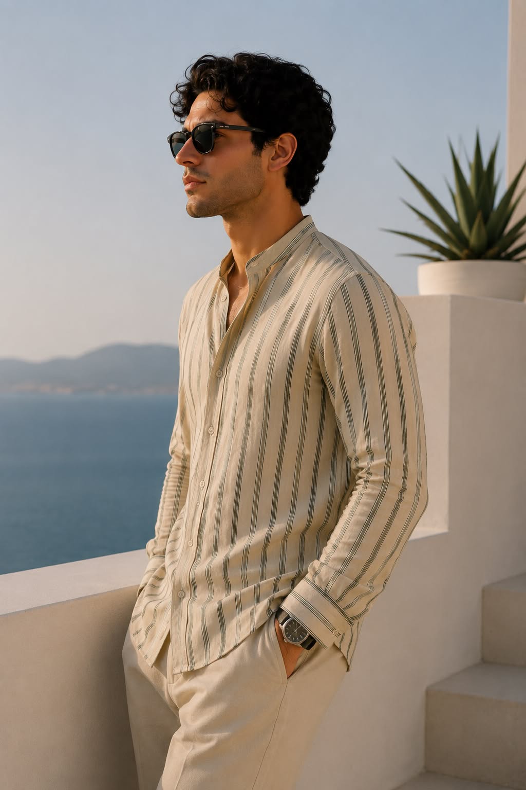 Green Slim Fit Striped Casual Men Shirt - XKIND