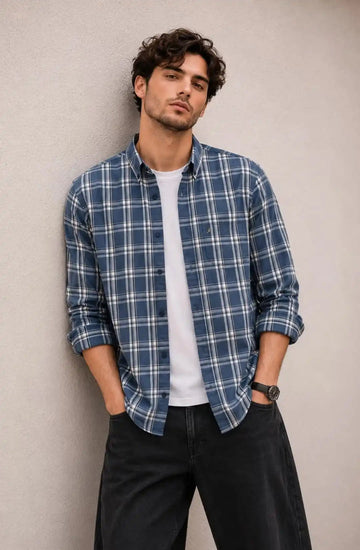 XKIND'S NAVY CHECKS SHIRT REGULAR FIT