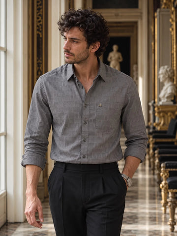 Dobby Brown Jacquard Slim Fit Formal  Shirt
