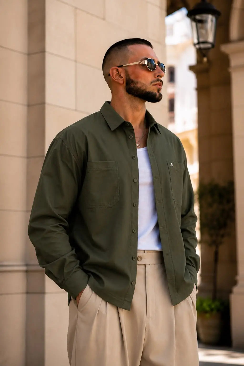 Men Olive Shacket Regular Fit Shirt - XKIND