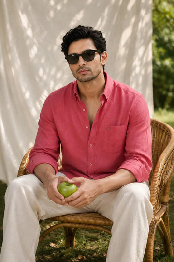 MUTED RED 100% PURE LINEN BUTTON DOWN CASUAL SHIRT - XKIND'S