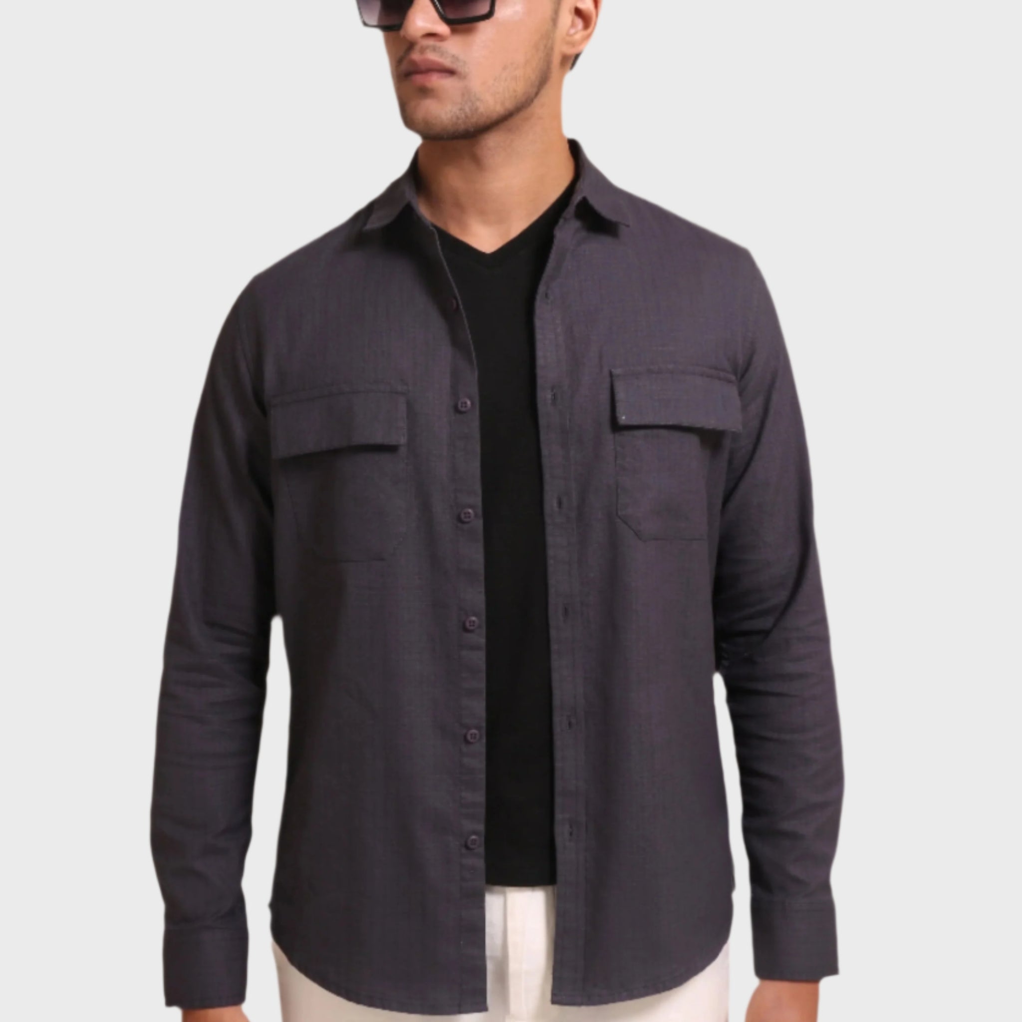 DARK GREY TEXTURED REGULAR FIT SHIRT/ OVERSHIRT - XKIND