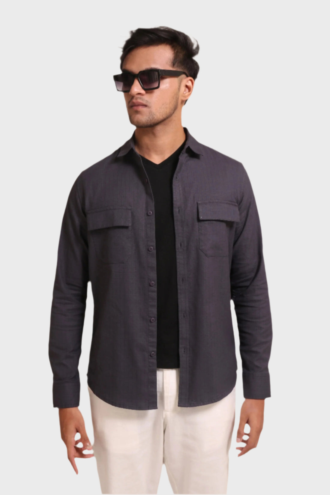 DARK GREY TEXTURED REGULAR FIT SHIRT/ OVERSHIRT - XKIND