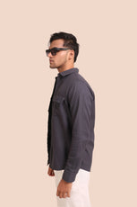 DARK GREY TEXTURED REGULAR FIT SHIRT/ OVERSHIRT - XKIND