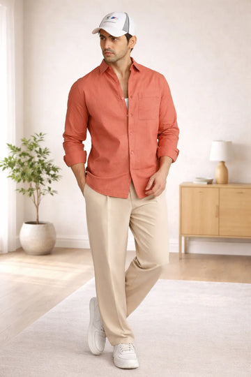 CORAL RED XKIND CROPPED FIT COTTON CHECK SHIRT