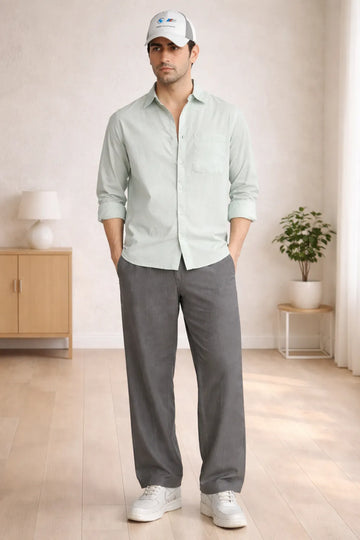 LIGHT GREEEN CROPPED FIT COTTON CHECK SHIRT