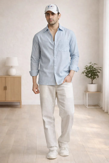 LIGHT BLUE XKIND CROPPED FIT COTTON CHECK SHIRT