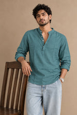 Teal Mandarin Polo Shirt Relaxed Fit - XKIND