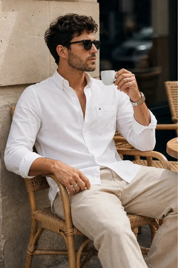 WHITE TWILL LYCRA SLIM FIT CASUAL SHIRT