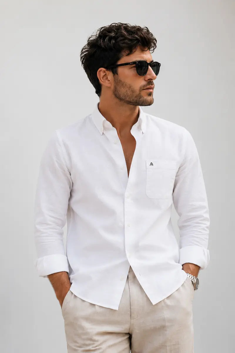 WHITE TWILL LYCRA SLIM FIT CASUAL SHIRT