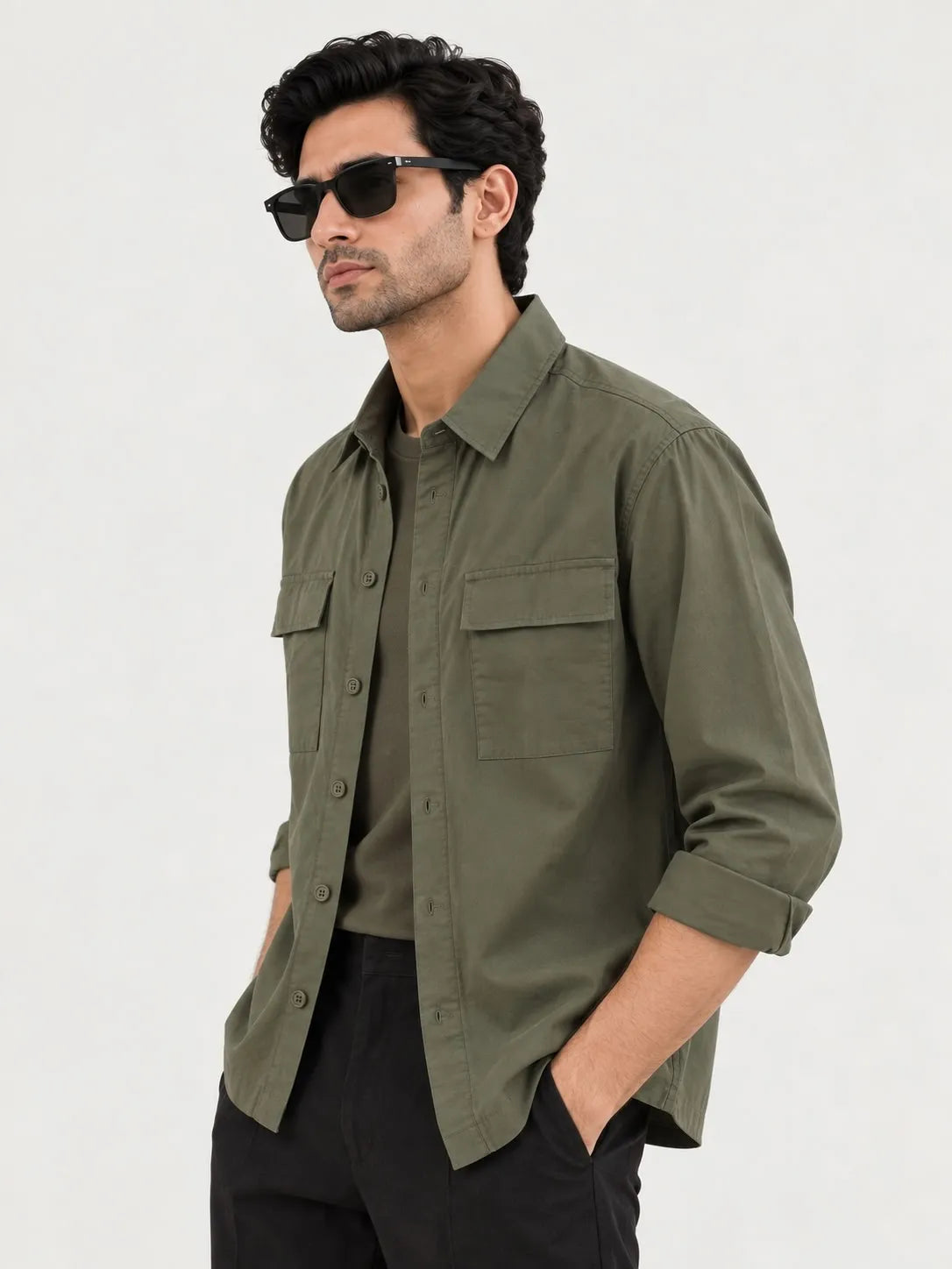 Olive Lightweight Utility Shirt for Men - Xkind