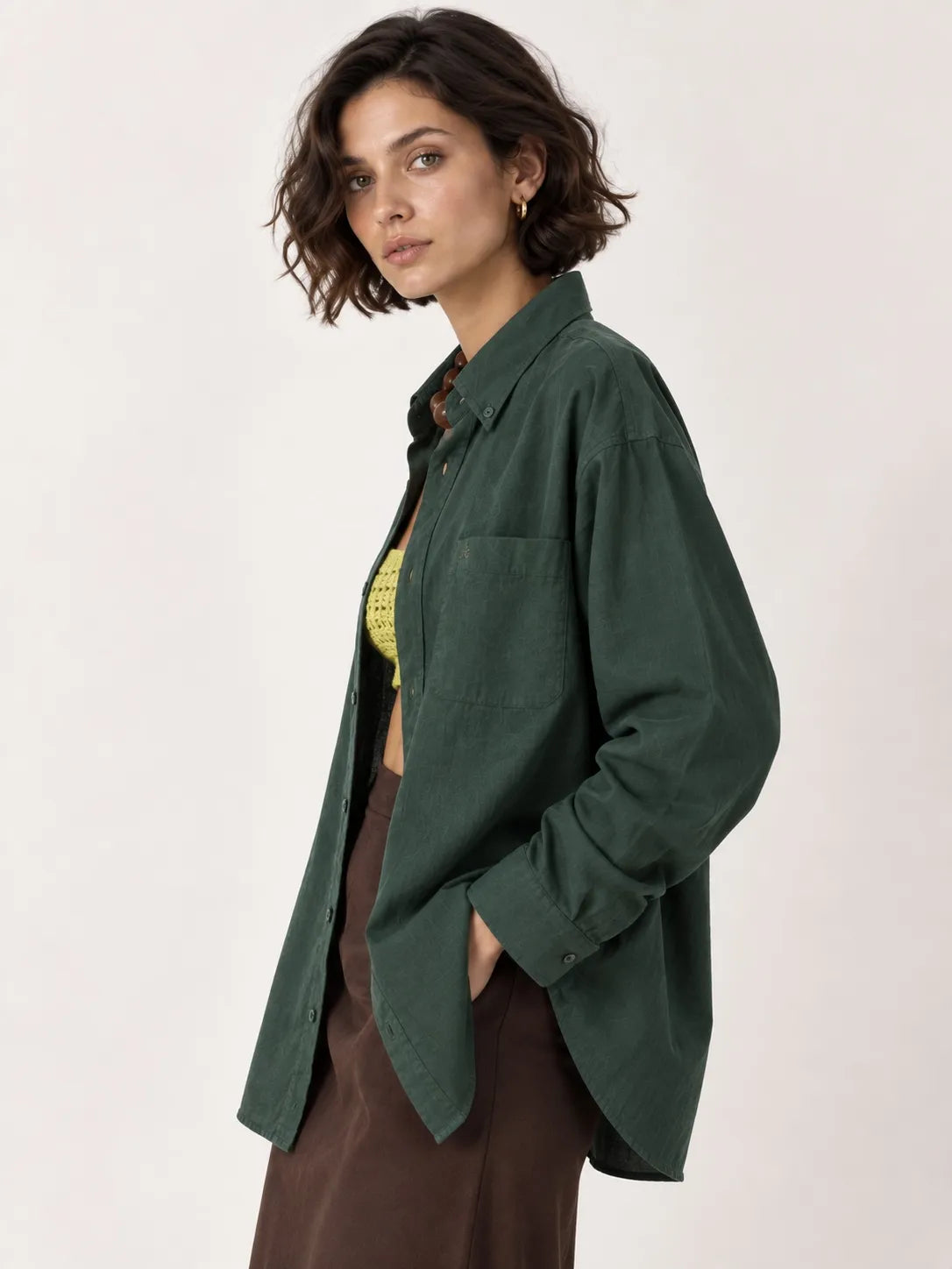 100% Pure Linen (60's Lea} Olive Shirt for Women- Xkind