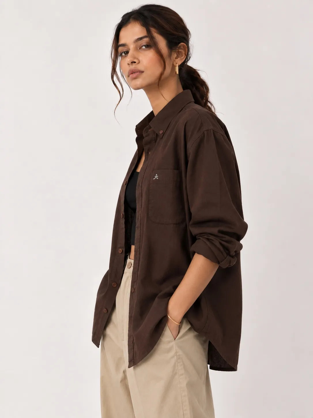 Dark Brown 100% Pure Linen (60's Lea) Shirt for Women - Xkind