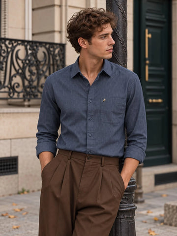 Dobby Blue Jacquard Slim Fit Formal Shirt