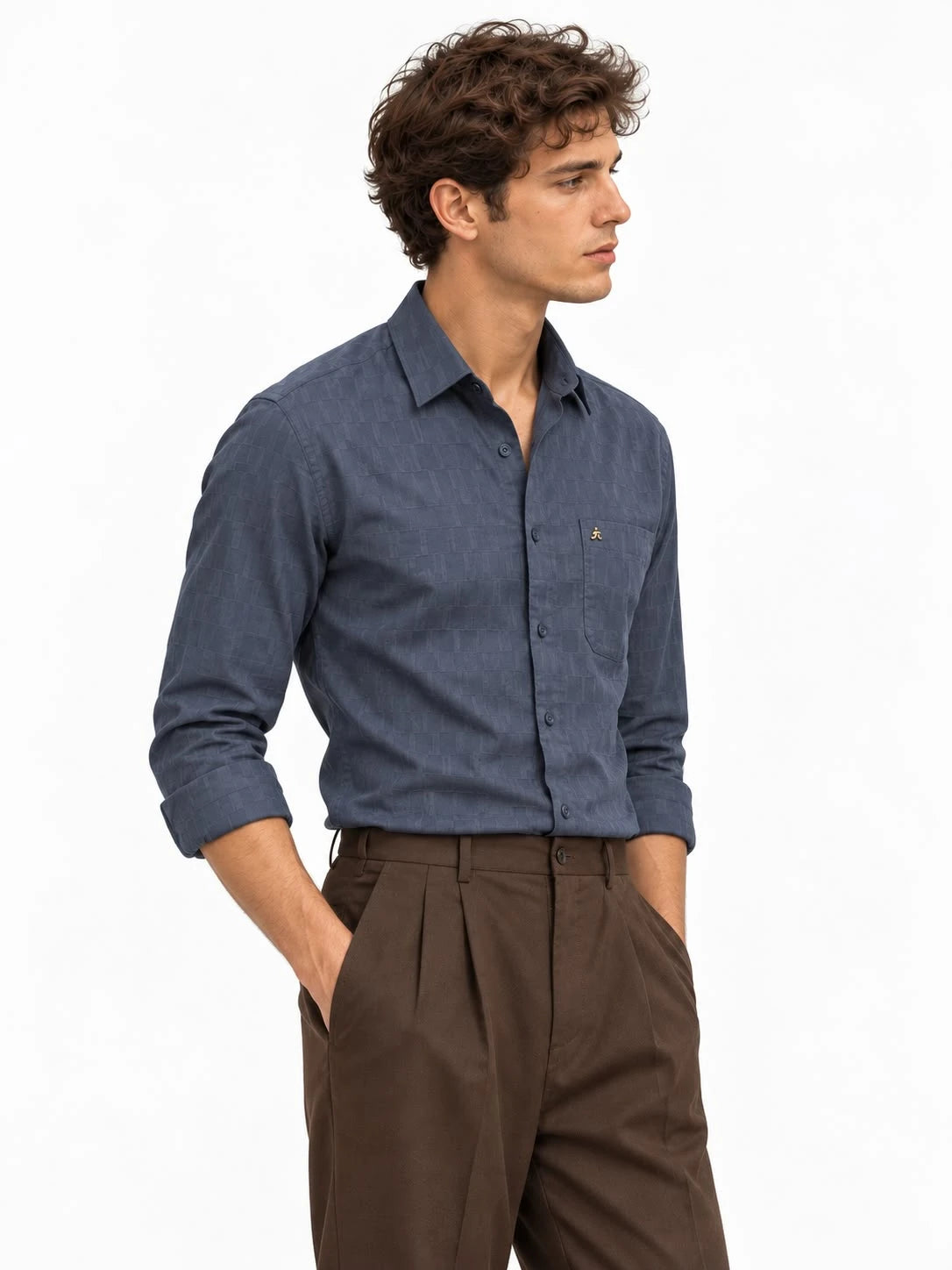 Dobby Blue Jacquard Slim Fit Formal Shirt