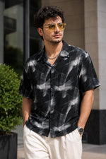 Black Printed Shirt for Men Relaxed Fit Cuban Collar - XKIND