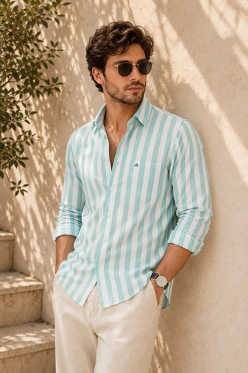 See Green Regular Fit Striped Casual Shirt - XKIND