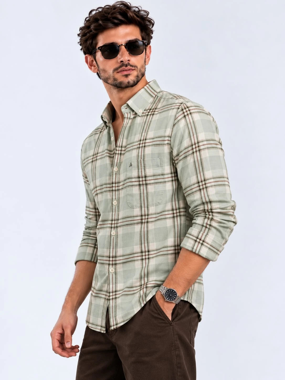 Light Green Checked Shirt for Men - XKIND
