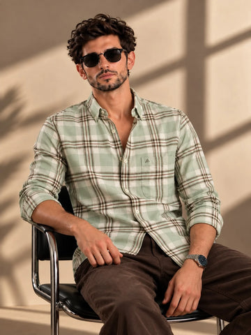 Light Green Checked Shirt for Men - XKIND