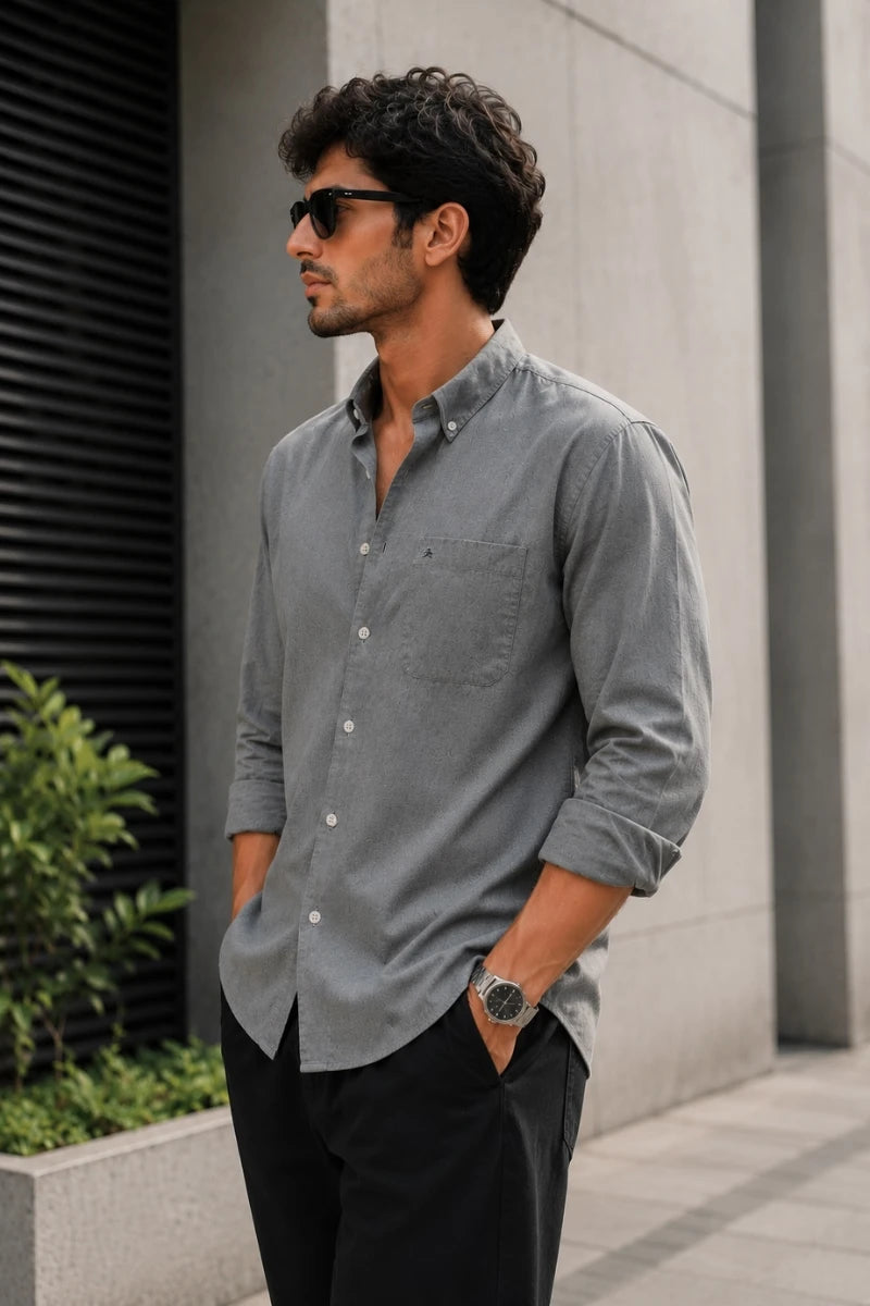 GREY OXFORD REGULAR FIT CASUAL SHIRT