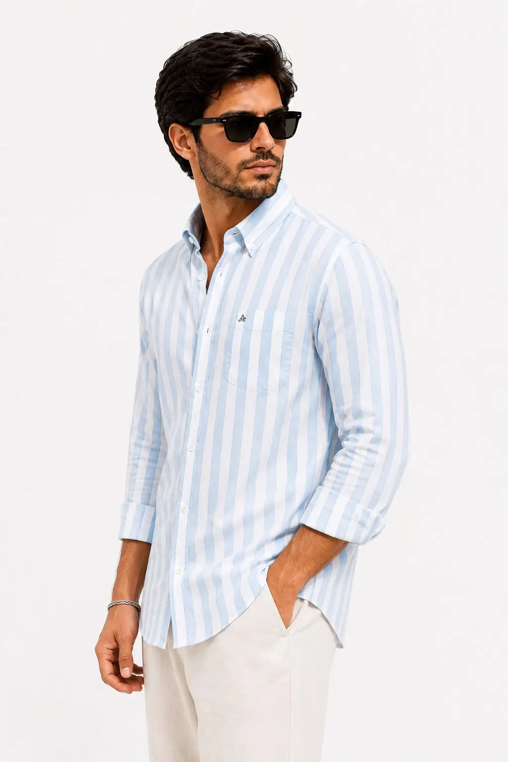 Blue Regular Fit Striped Casual Shirt - XKIND
