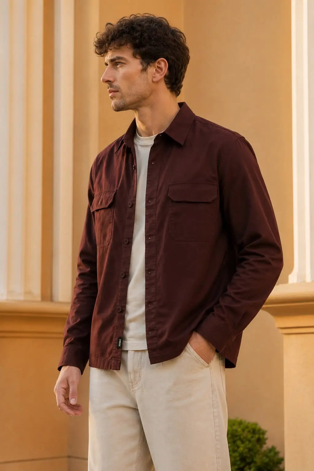 Men Brown Shacket Relaxed Fit Shirt - XKIND