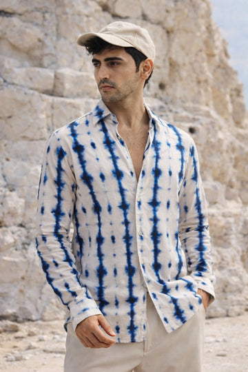 LIGHT BLUE PRINTED REGULAR FIT TENCEL SHIRT