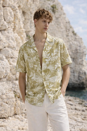 LIGHT GREEN PRINTED RELAXED FIT COTTON SHIRT