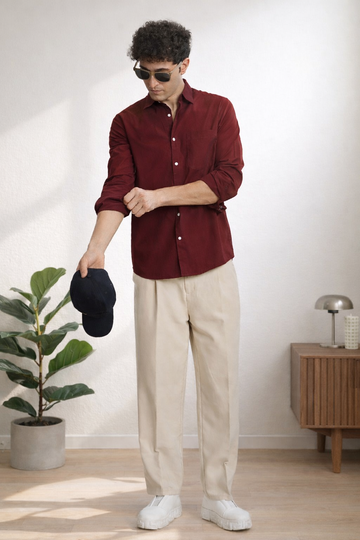 MAROON POPLIN REGULAR FIT SHIRT