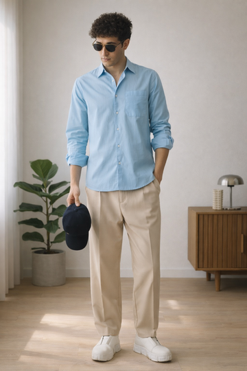 SKY BLUE POPLIN REGULAR FIT SHIRT