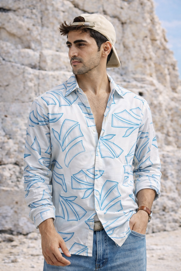 WHITE PRINTED REGULAR FIT TENCEL SHIRT