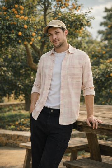 LIGHT PINK CROPPED FIT CHECK SHIRT