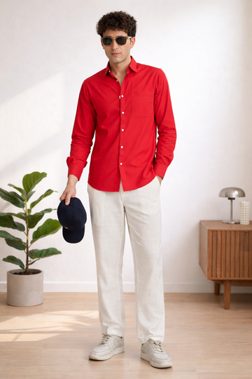 CHERRY RED  POPLIN REGULAR FIT SHIRT