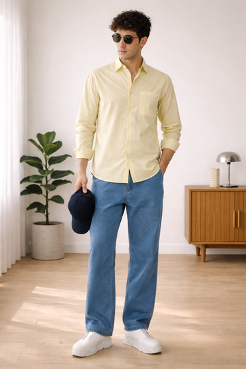 LIGHT YELLOW  POPLIN REGULAR FIT SHIRT