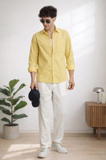YELLOW POPLIN REGULAR FIT SHIRT