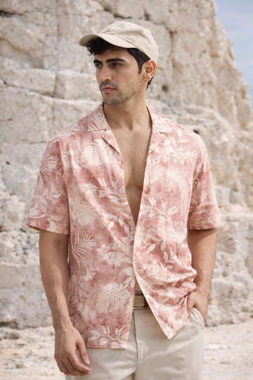 LIGHT RED   RELAXED FIT COTTON SHIRT