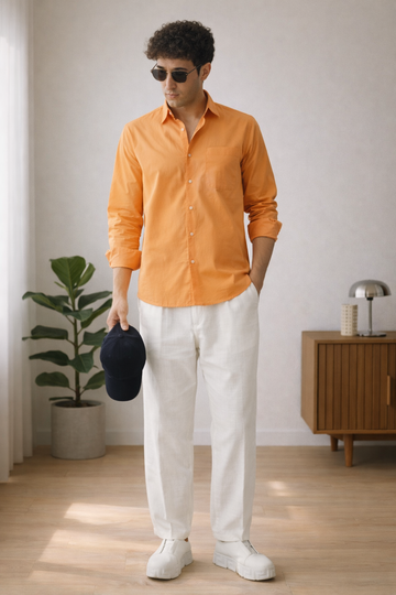 ORANGE POPLIN  REGULAR FIT SHIRT