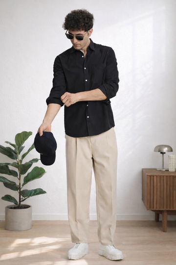 BLACK POPLIN  REGULAR FIT SHIRT