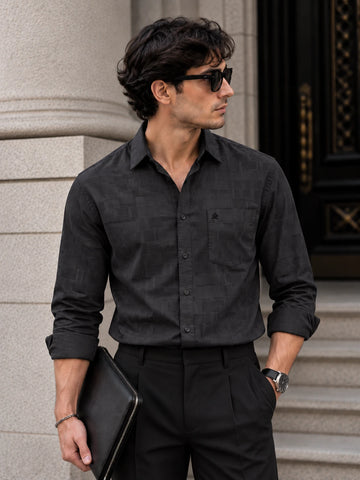 Dobby Black Jacquard Slim Fit Formal  Shirt