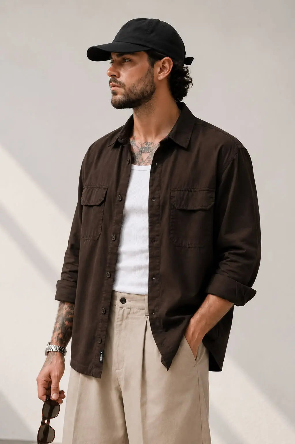 Men Dark Brown Shacket Relaxed Fit Shirt - XKIND