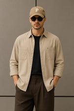 Men Tan Shacket Relaxed Fit Shirt - XKIND
