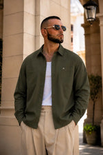 Men Olive Shacket Relaxed Fit Shirt - XKIND