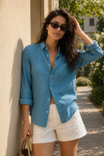 Blue 100% Pure Linen (60's Lea) Shirt - Xkind