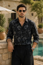 XKIND'S SLIM FIT BLACK PRINTED SHIRT