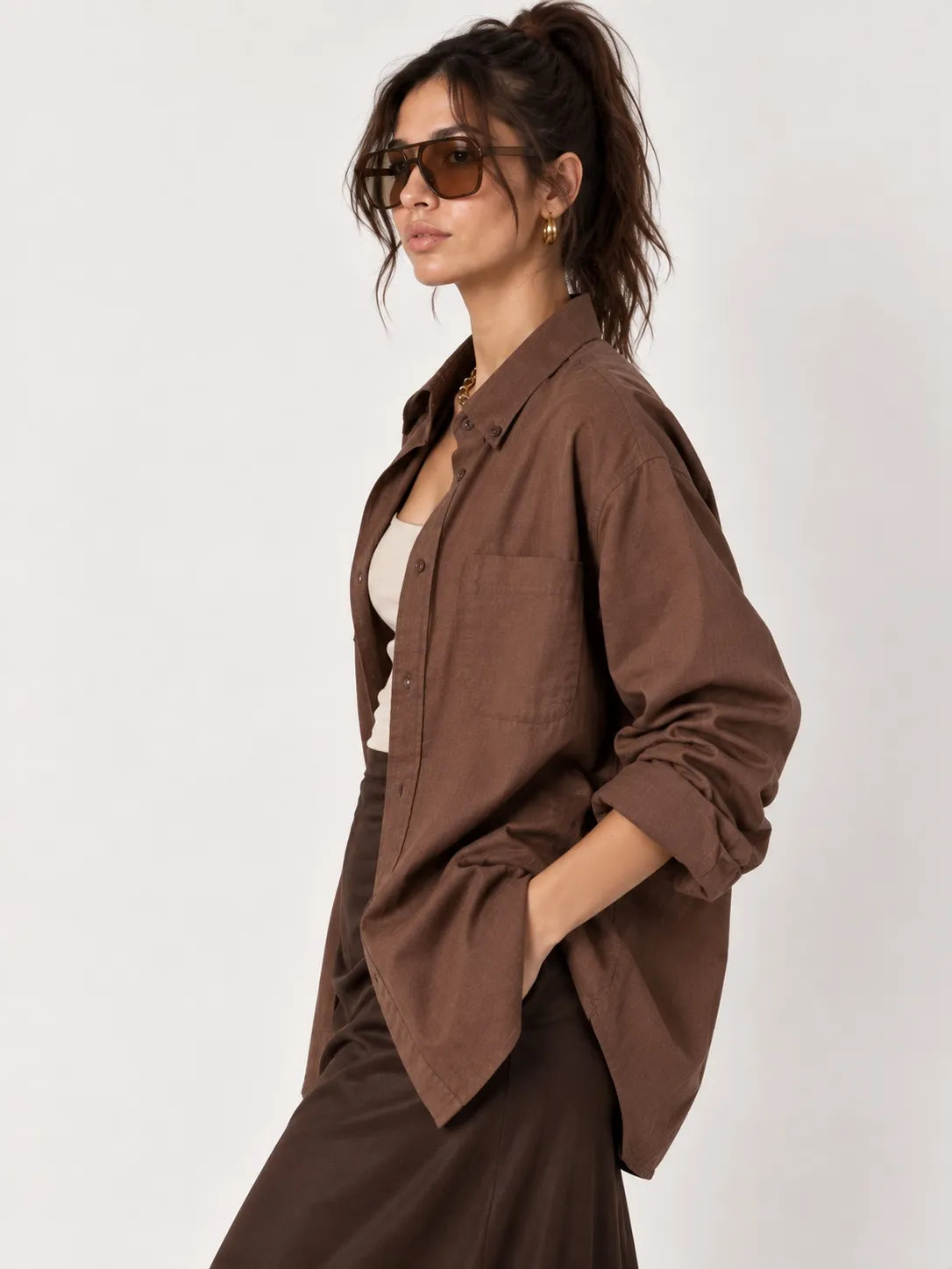 Mocha Brown Pure Linen Shirt for Women – XKind