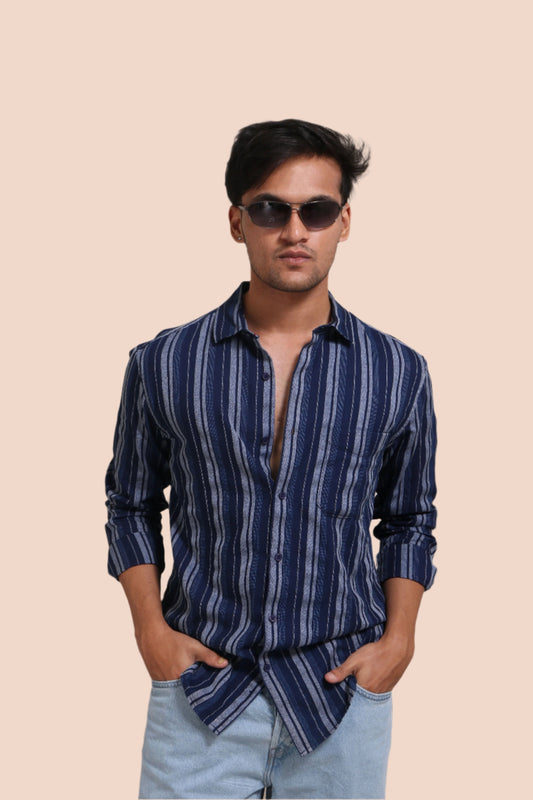 INDIGO STRIPES REGULAR FIT SHIRT - XKIND